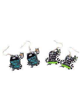 Never Trust The Living Tombstone Dangle Earrings Gothic Snake Halloween Set of 2